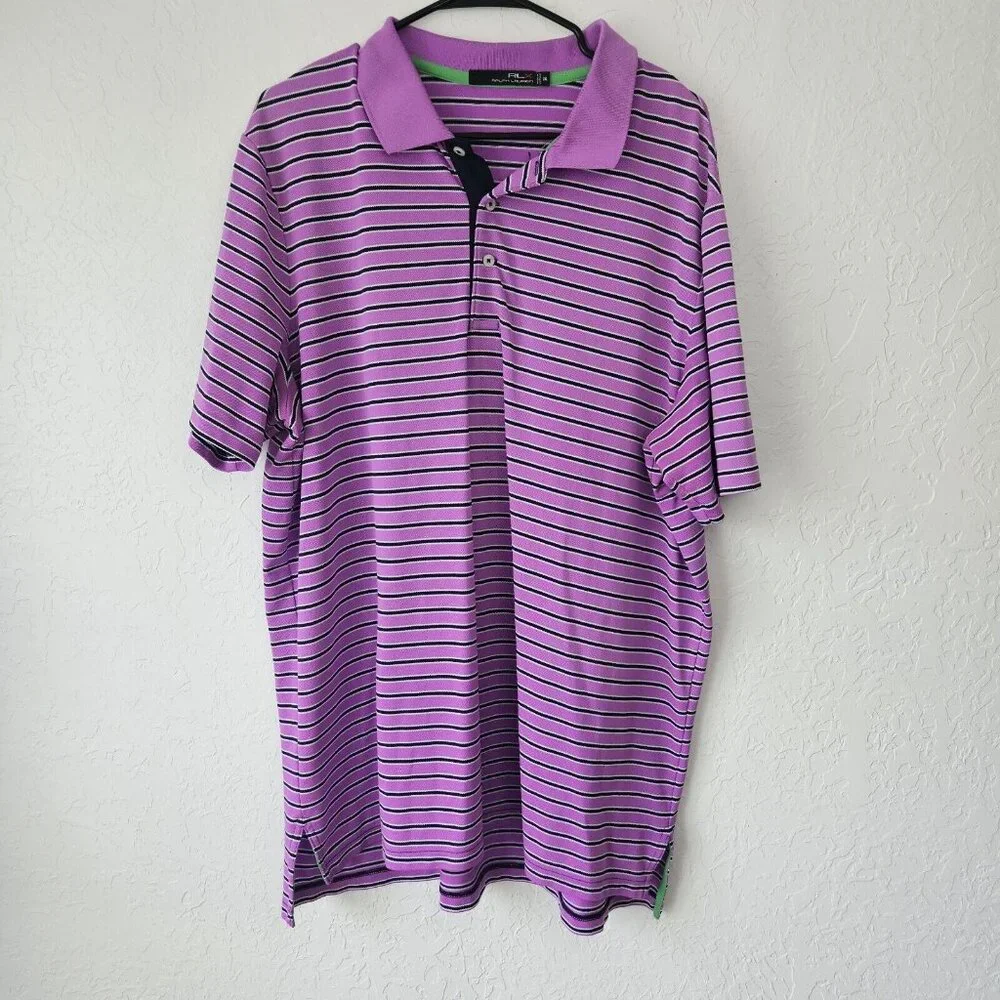 RLX Ralph Lauren Golf Polo Dry Fit Striped Club Shirt Mens SZ XXL Purple